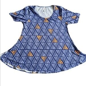 Lularoe Perfect T Shirt Size Large - Blue Orange Geometric Tribal Print Top
